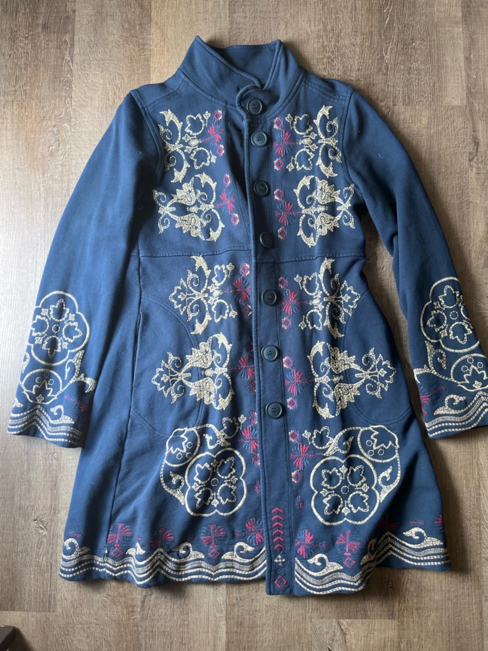 Sundance long embroidered jacket women’s medium blue art to wear boho artsy
